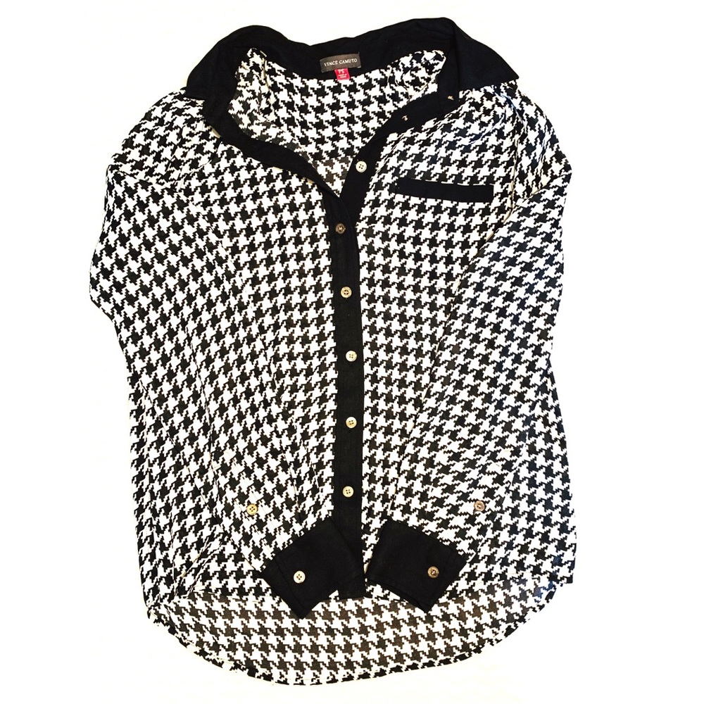 Vince Camuto Sheer Houndstooth Black White Top